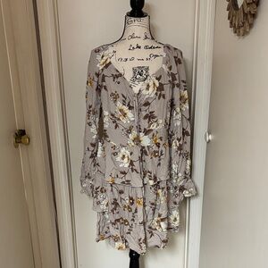 Forever 21 Beige Floral Long Sleeve Dress